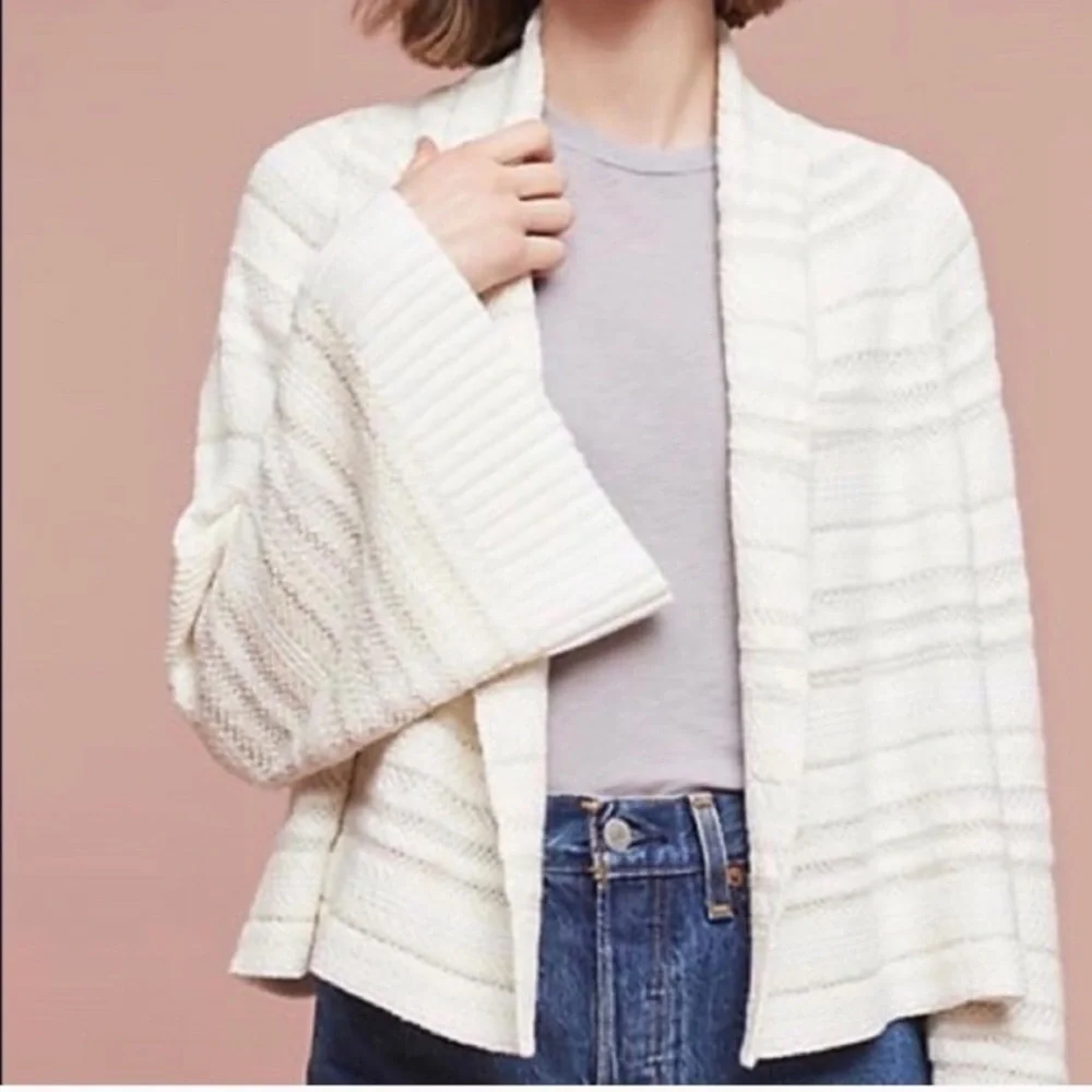 Anthropologie small Moth Mahalia beige knit kimono cardigan sweater